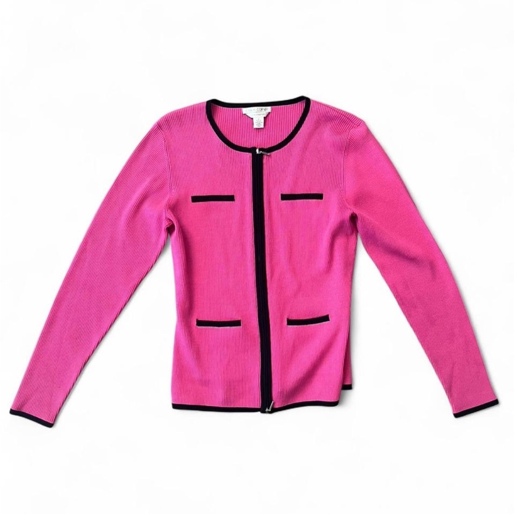 Casual Corner Silk Hot Pink Cardigan with Black Accents